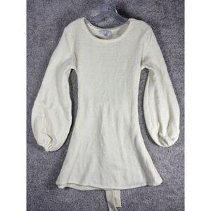 FAVLUX FASHION Cream Ribbed Balloon Sleeve‎ Sweater Dress Belted Size Small